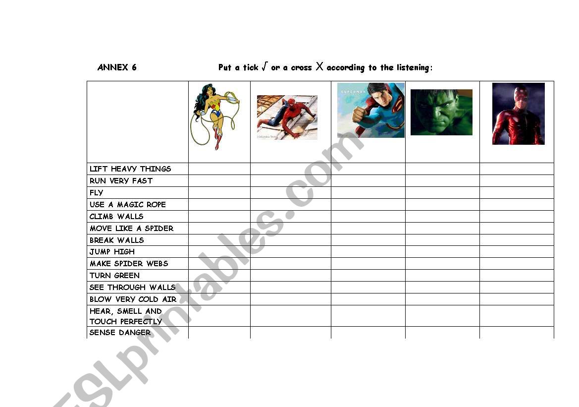 Superheroes worksheet