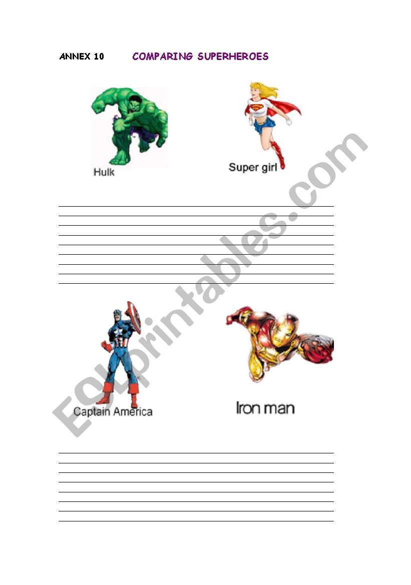 Describe superheroes worksheet