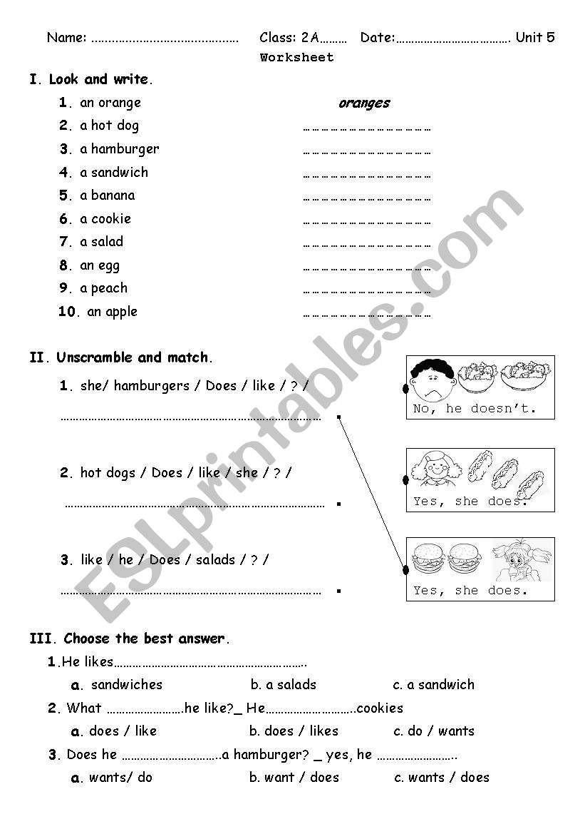 food  worksheet