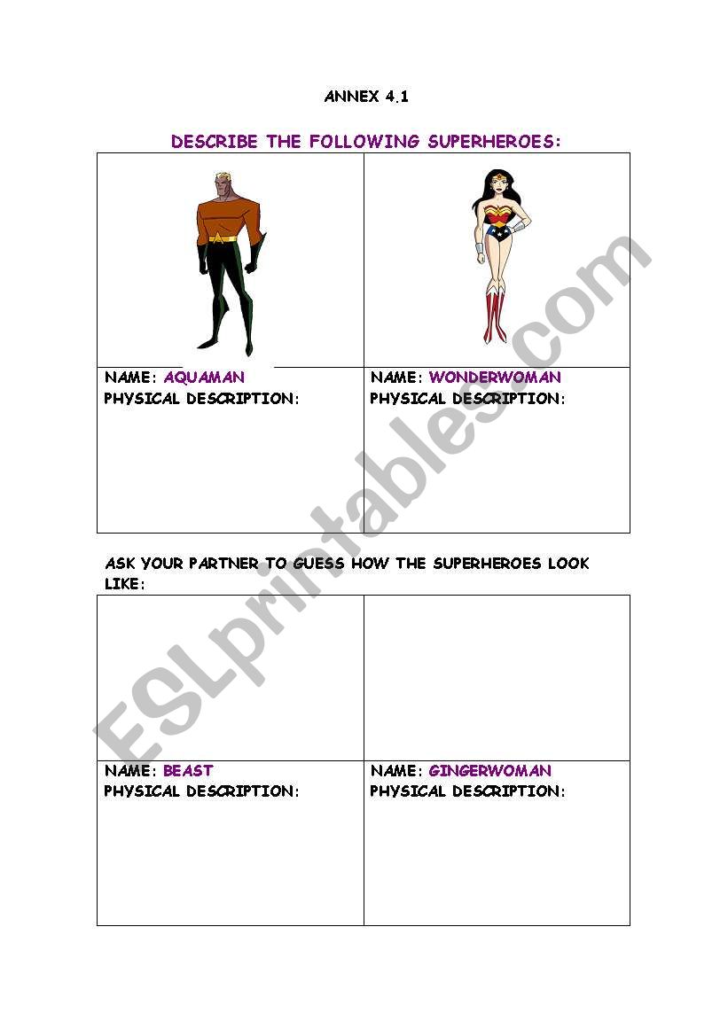 Descriptions worksheet