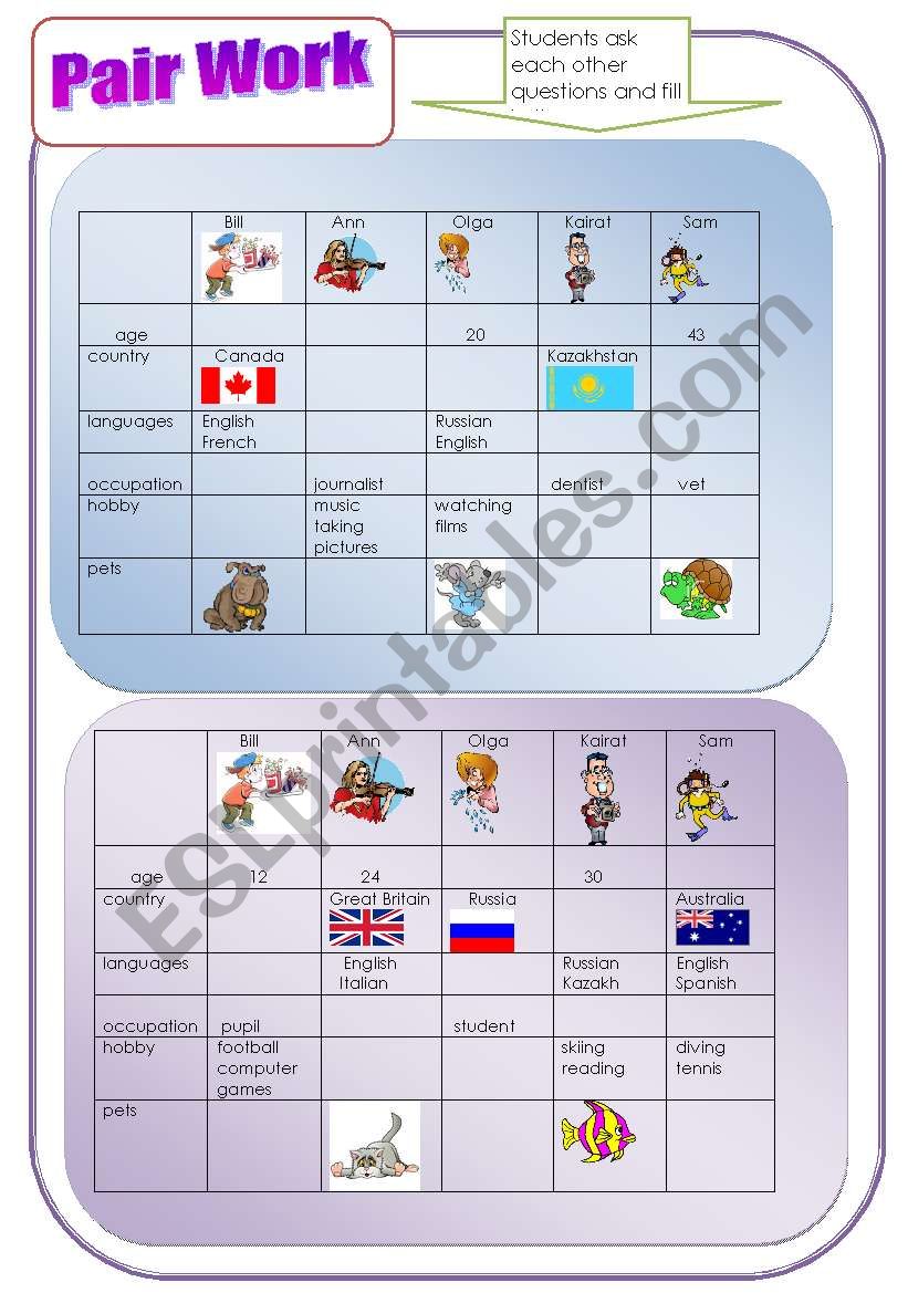 Pair Work worksheet