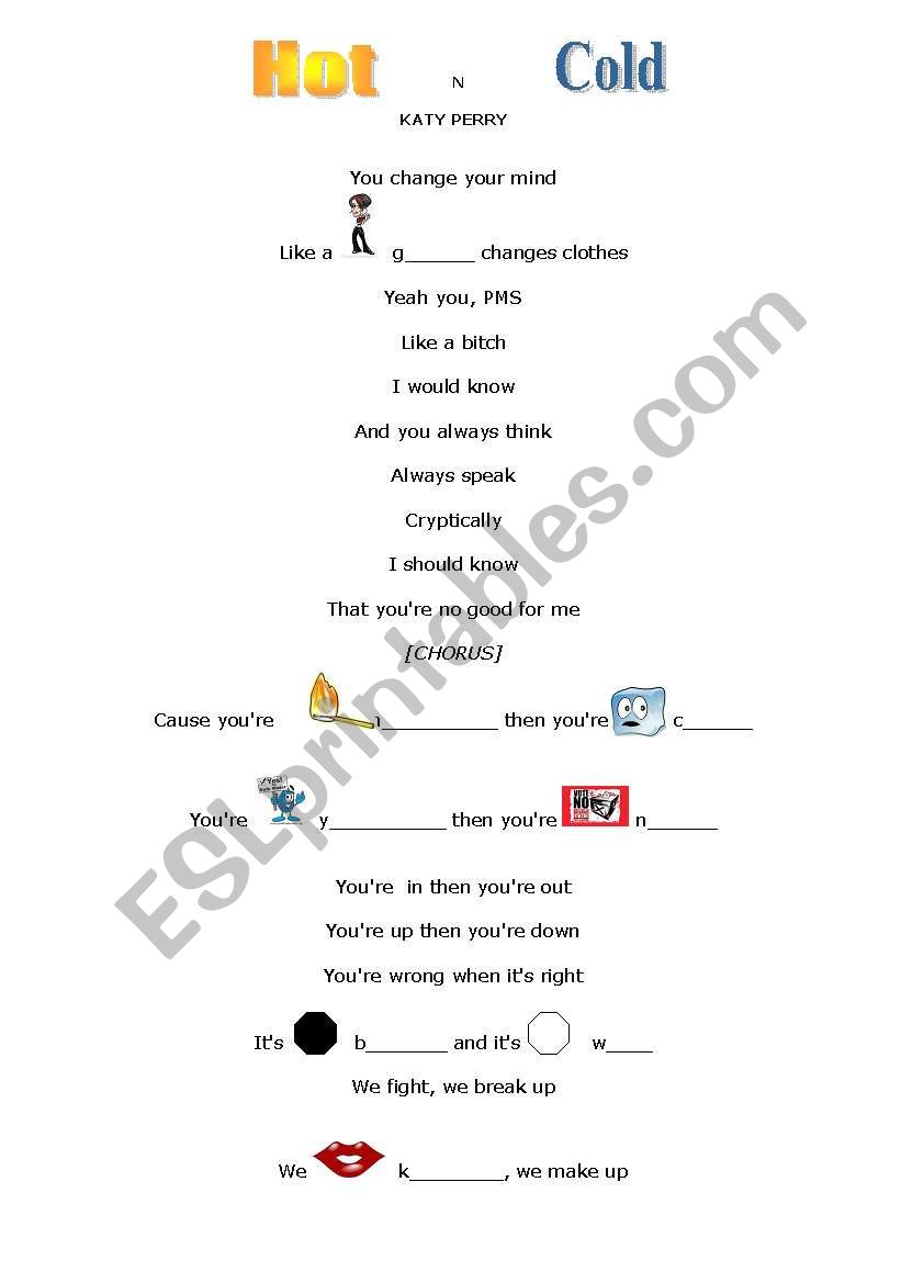 Hot n Cold - Katy Perry worksheet