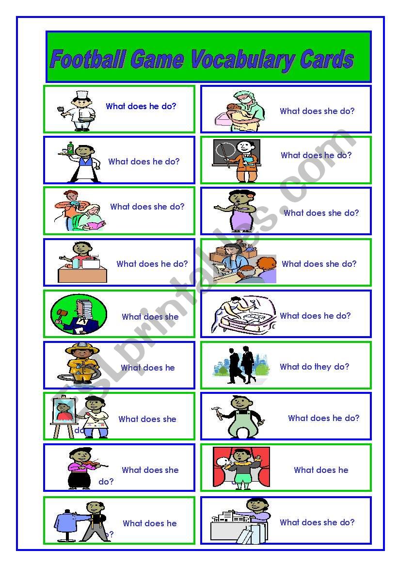 Football/Soccer Game (4/6)  Job Vocabulary Cards (2 pages)