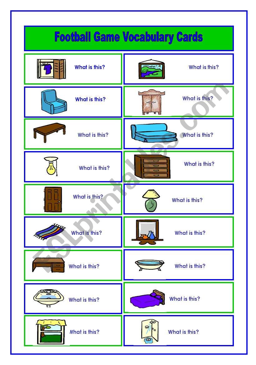 Football/Soccer Game (6/6) Furniture/Places in a TownVocabulary cards (3 pages)