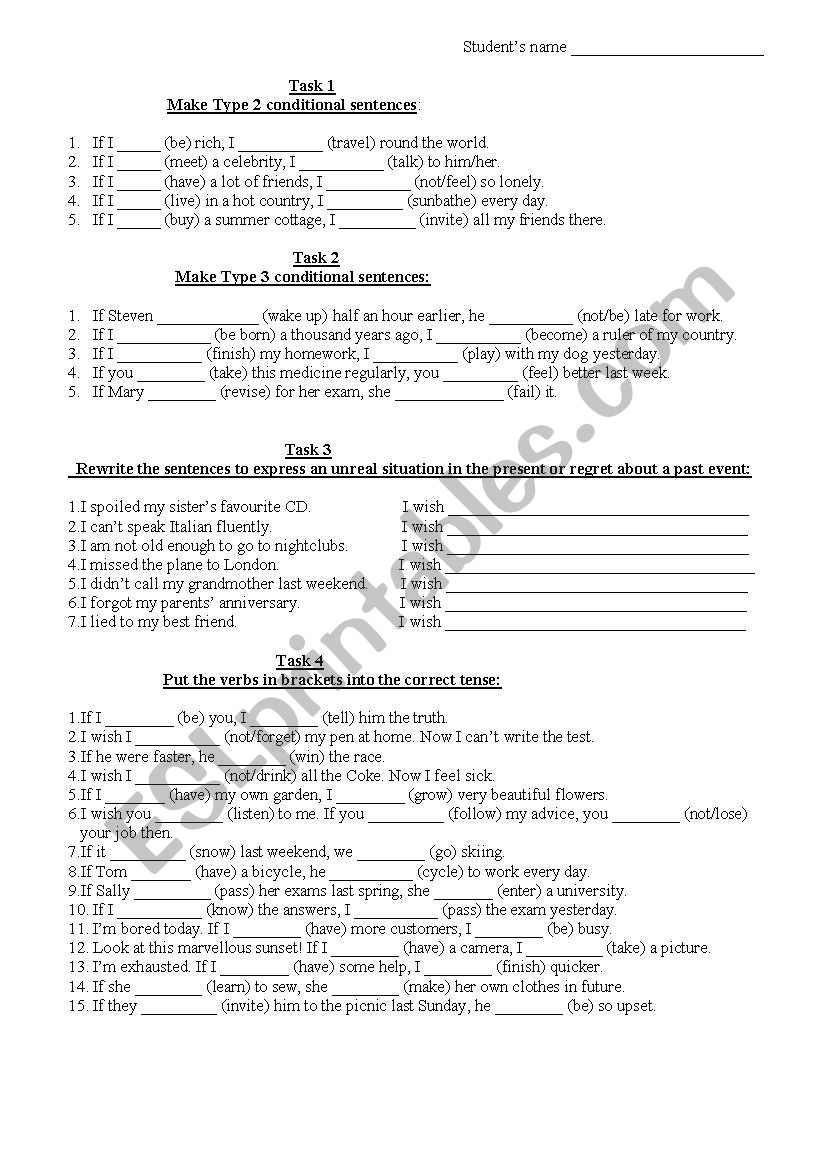 TEST ON CONDITIONALS worksheet