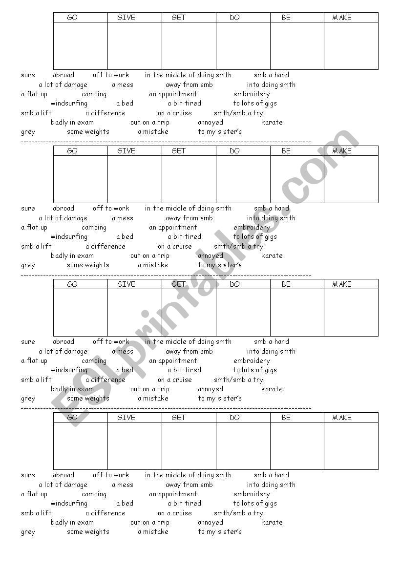 COLLOCATIONS WITH VERBS worksheet