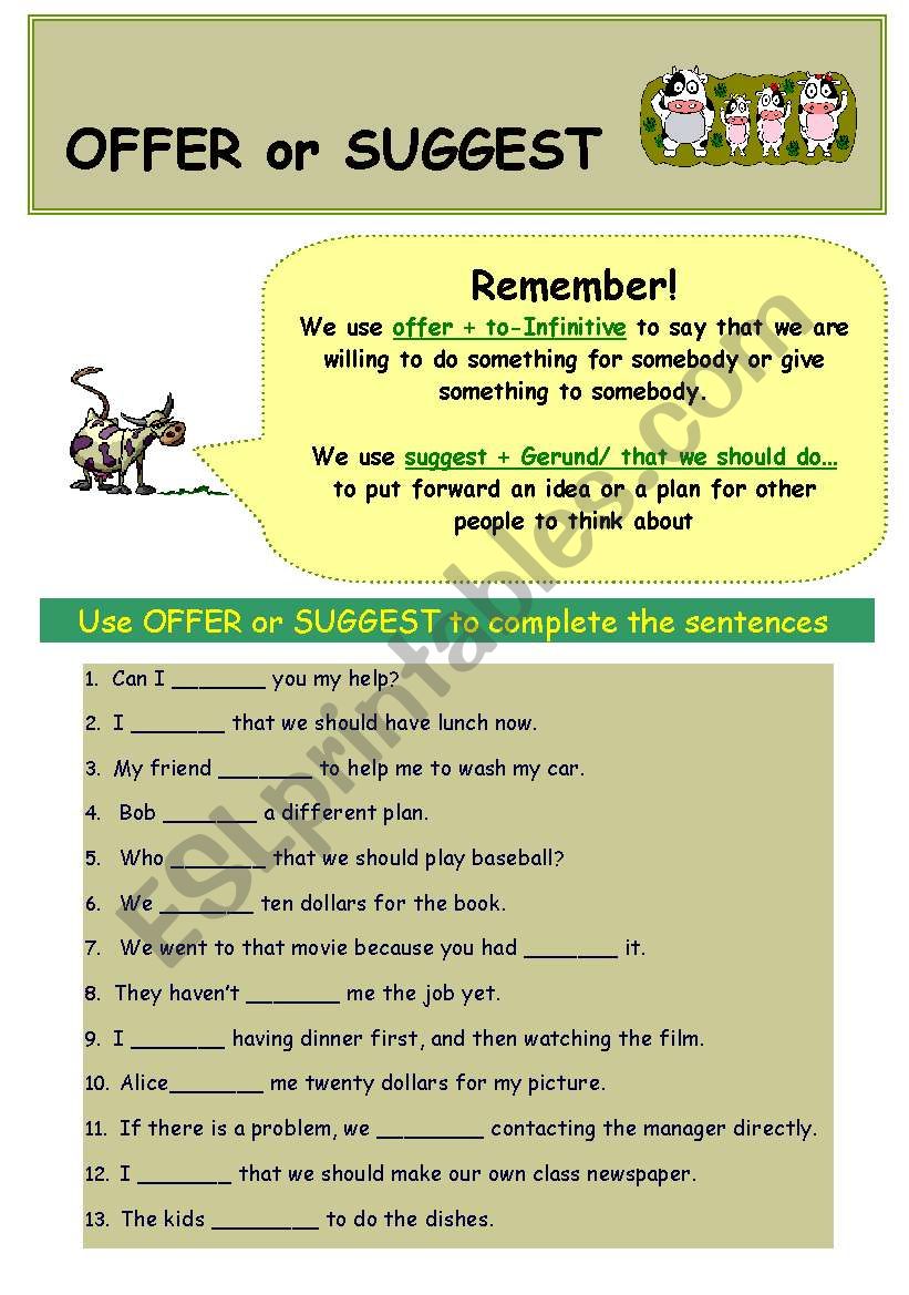 Offering suggestions. Offer suggest Worksheets. To offer to suggest разница. Suggestions в английском языке. Глаголы offer и suggest.