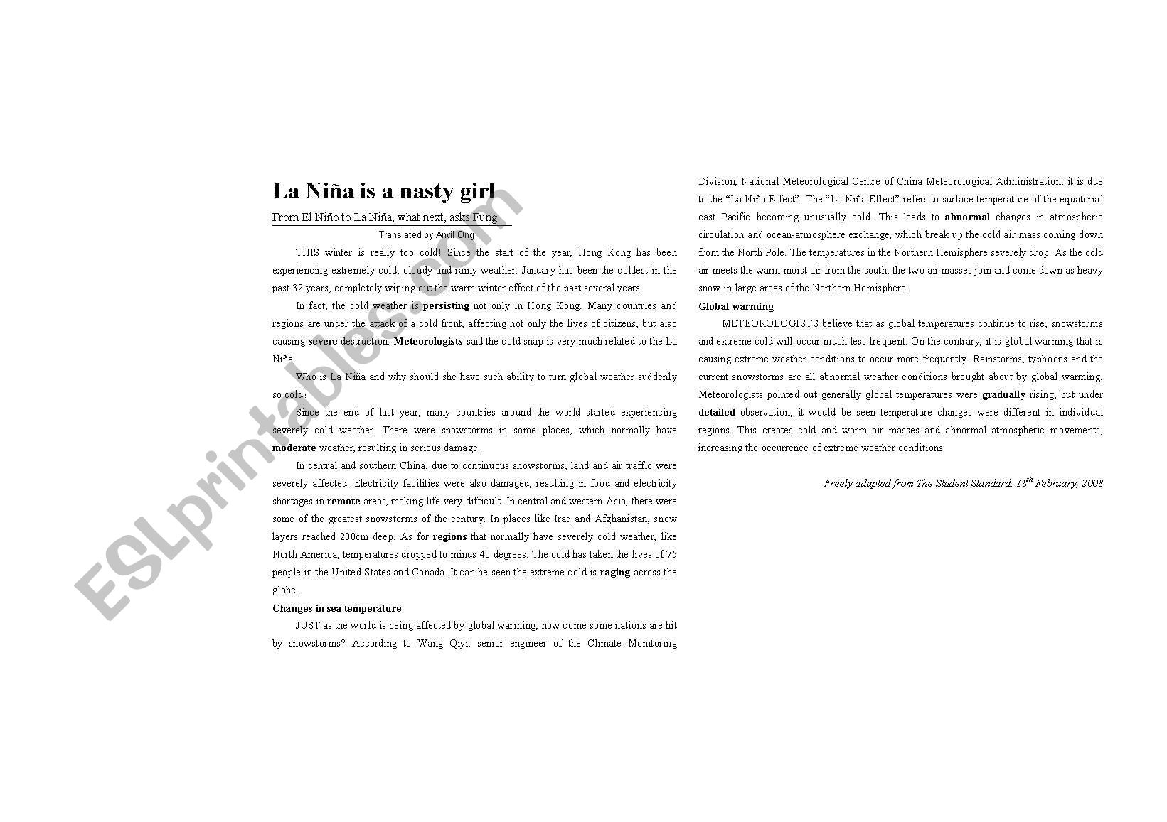 Newspaper Cutting exercise: La nina is a nasty girl
