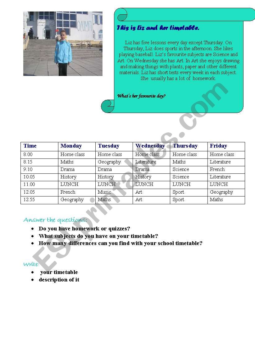 School subjects worksheet