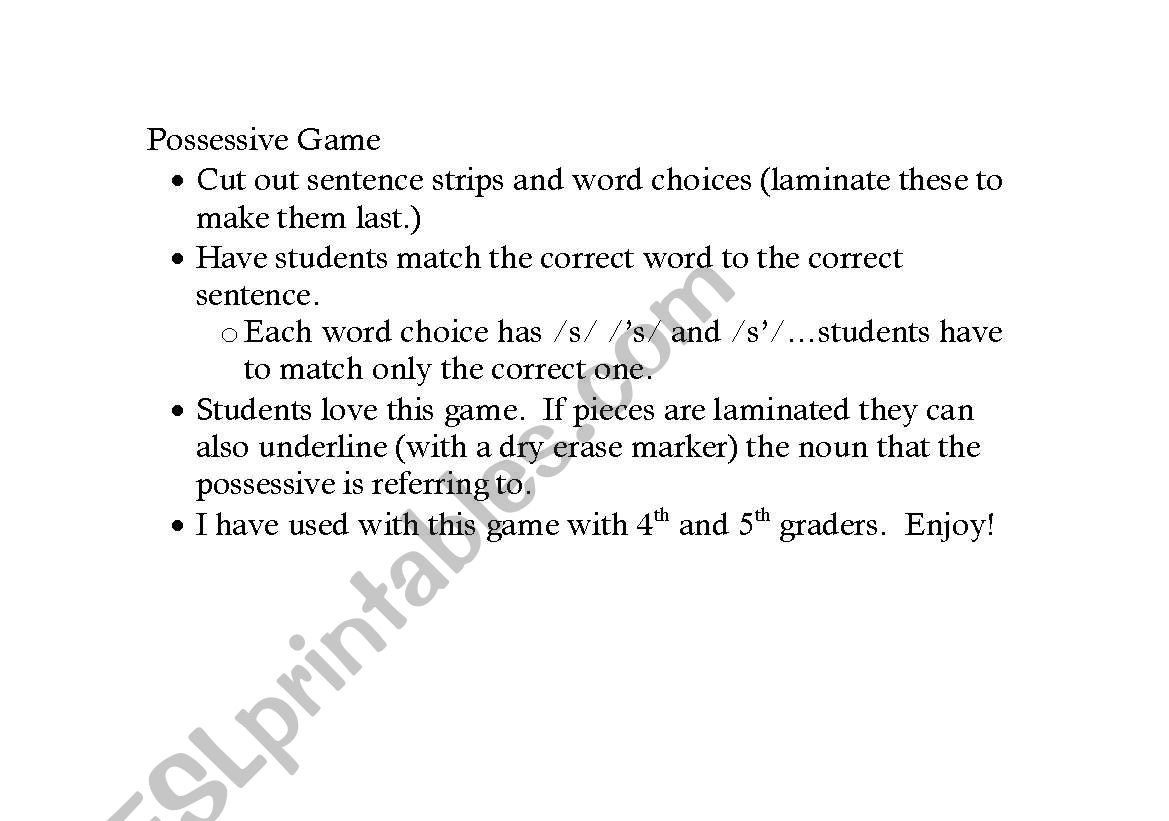 Possessives Game worksheet