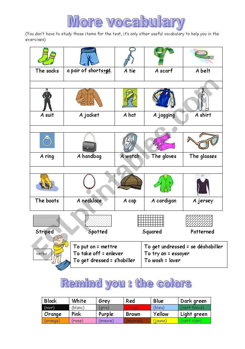 Clothes Vocabulary with pictures