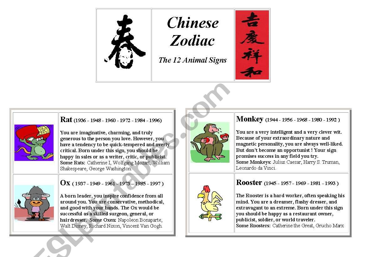 Chinese Zodiac Signs  worksheet