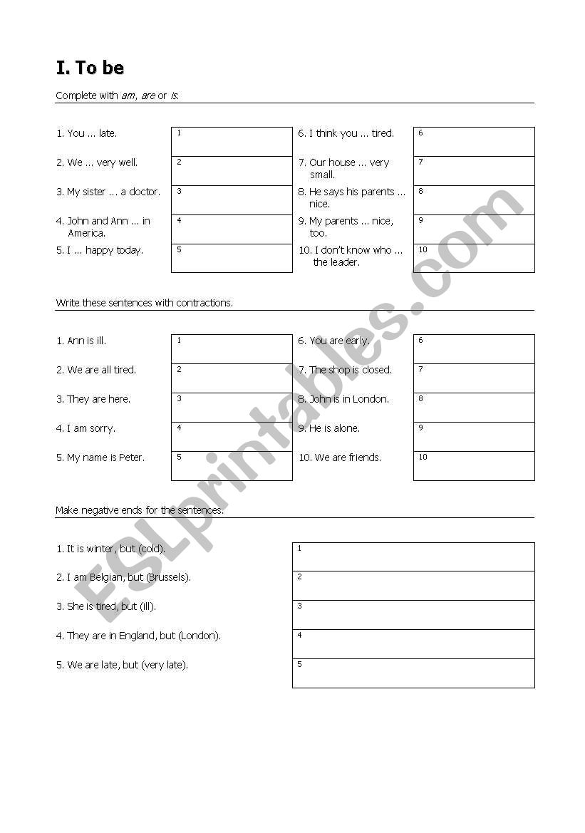 The verb to be worksheet