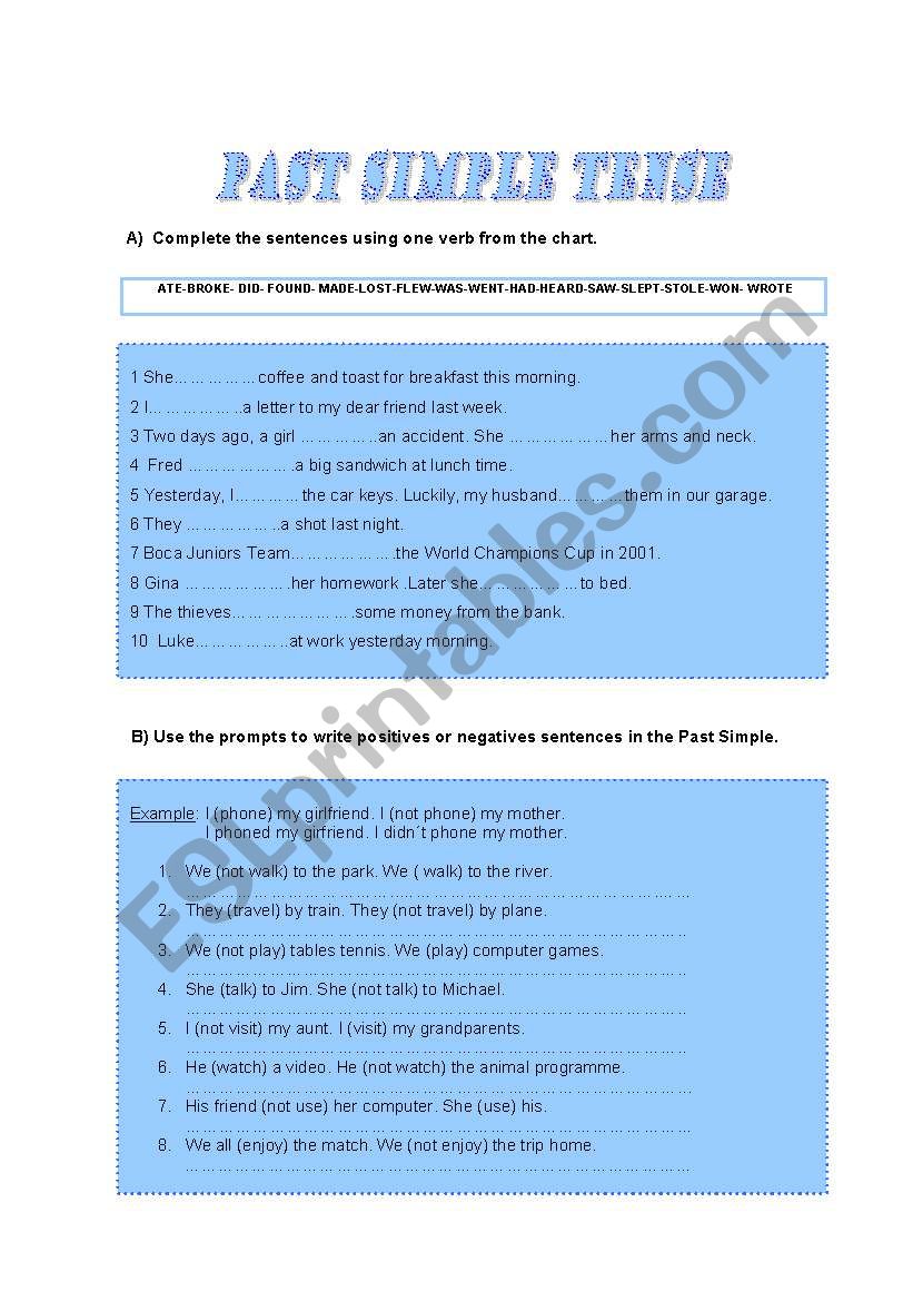 PAST SIMPLE ACTIVITIES worksheet