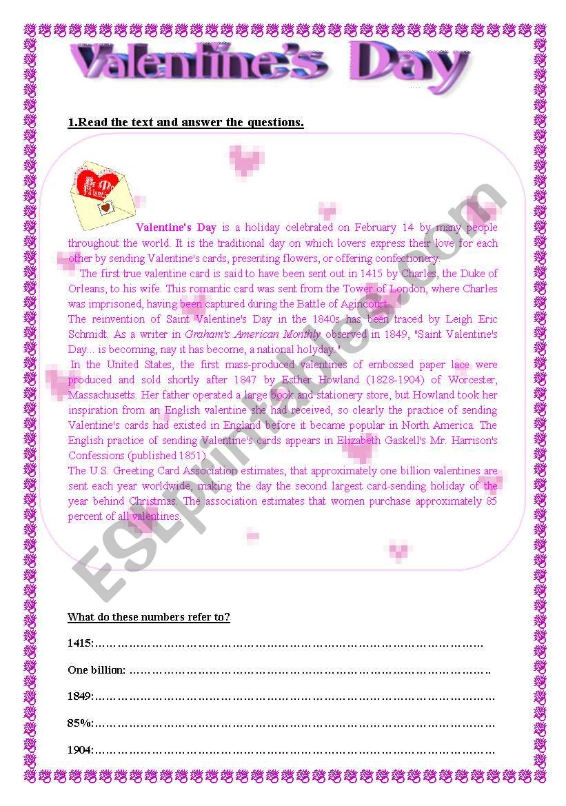 Valentines Day worksheet