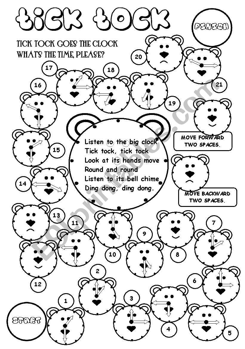 Tick-Tock (board game) worksheet