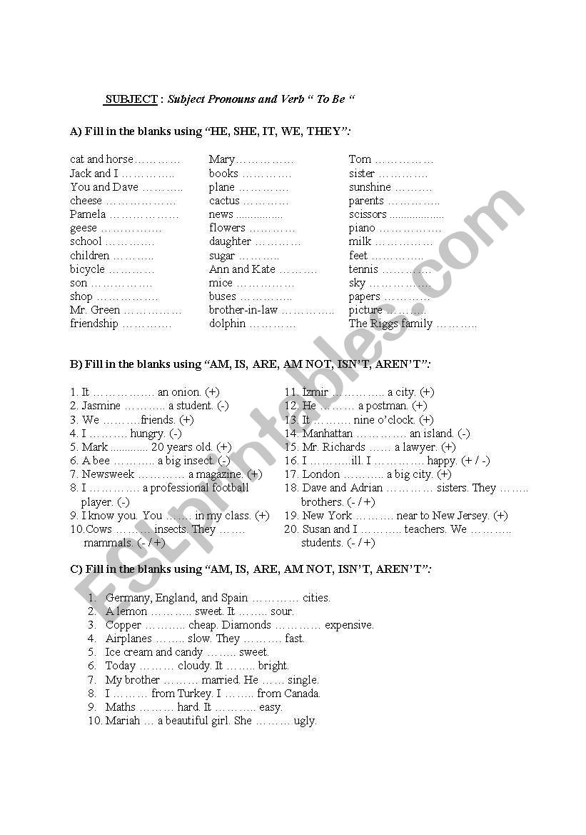 the verb to be worksheet