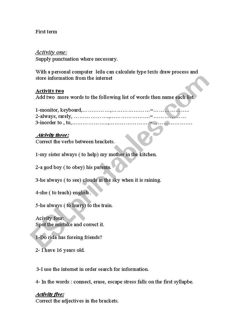 diagnostic test worksheet