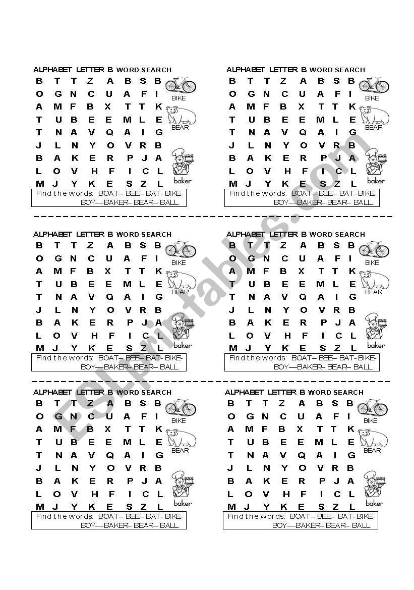 wordsearch letter B worksheet