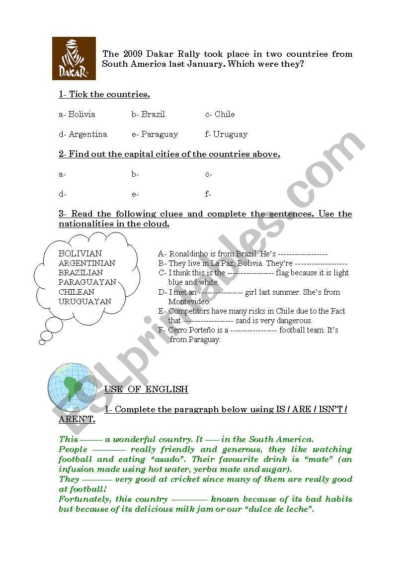 The 2009 Dakar Rally worksheet