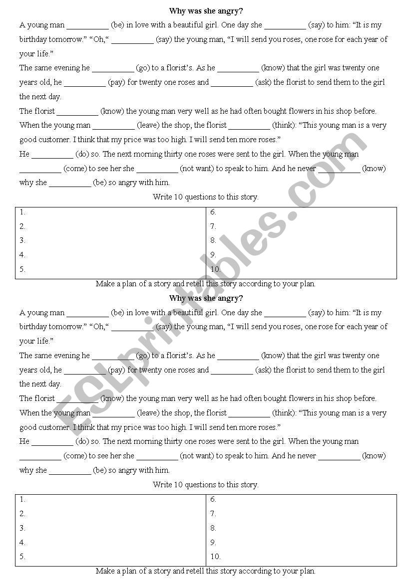 reading, past simple worksheet