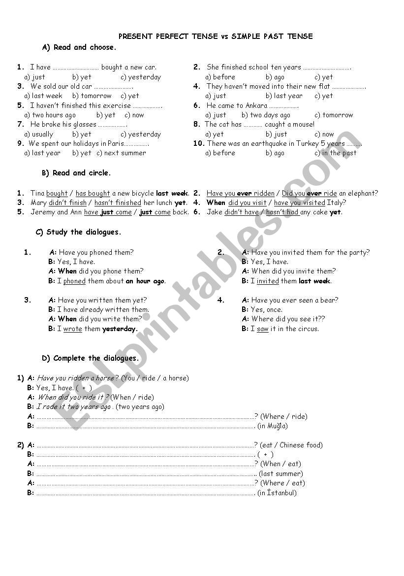 simple past & present perfect worksheet