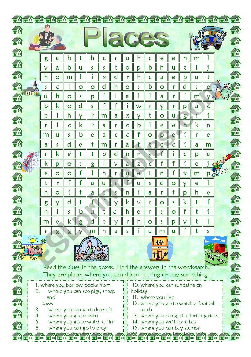 Places Wordsearch worksheet