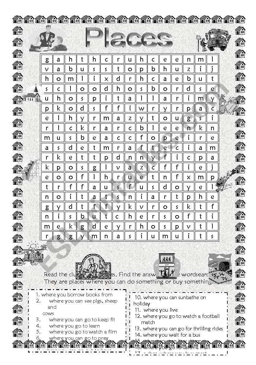 Places Wordsearch worksheet