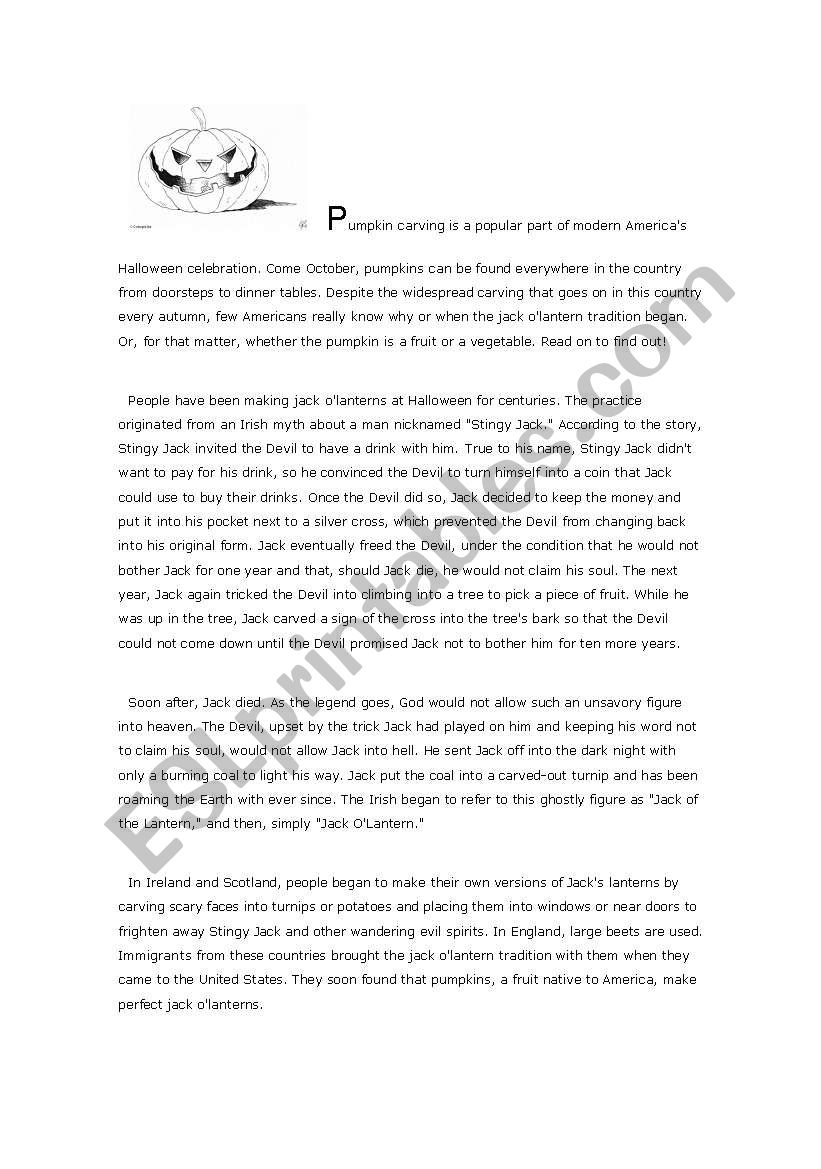 Hallowen Story and History worksheet
