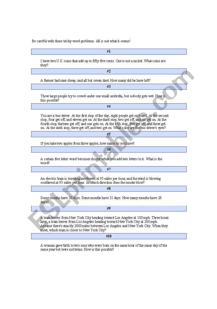 Mysteries worksheet