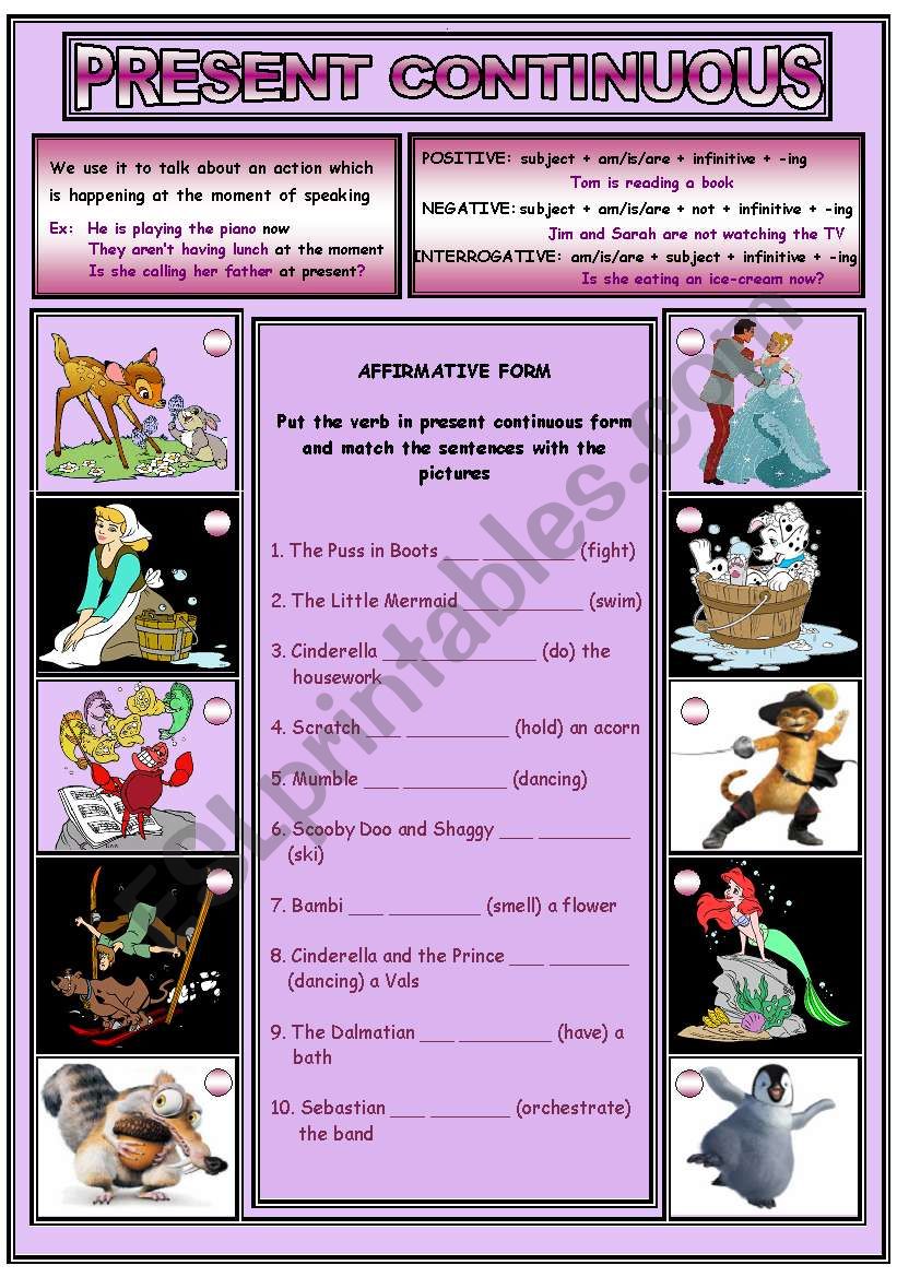 PRESENT CONTINUOUS (2 pages) worksheet