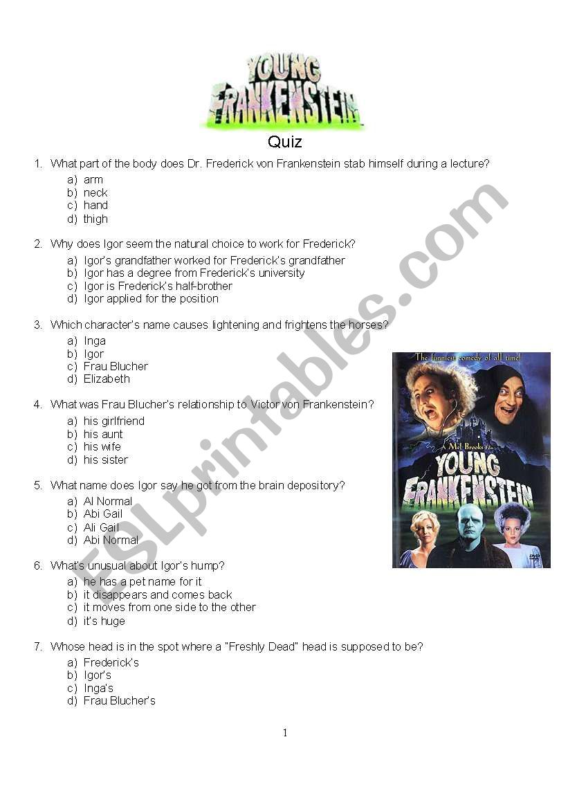 Young Frankenstein Quiz worksheet