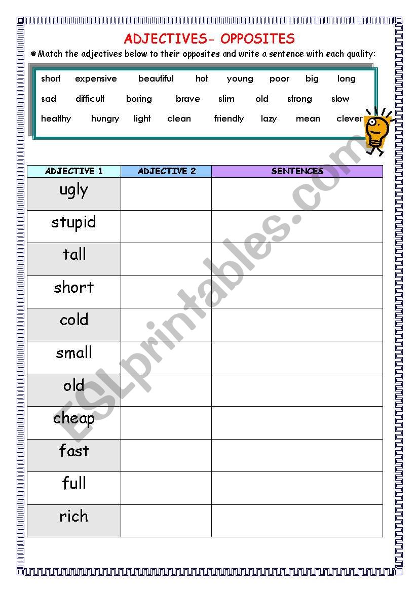 OPPOSITE ADJECTIVES worksheet