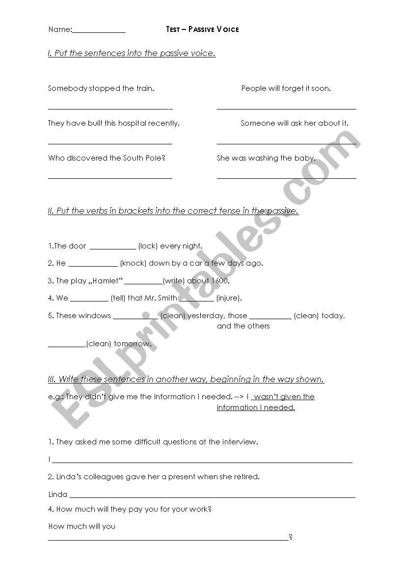 Testpaper - Passive voice worksheet
