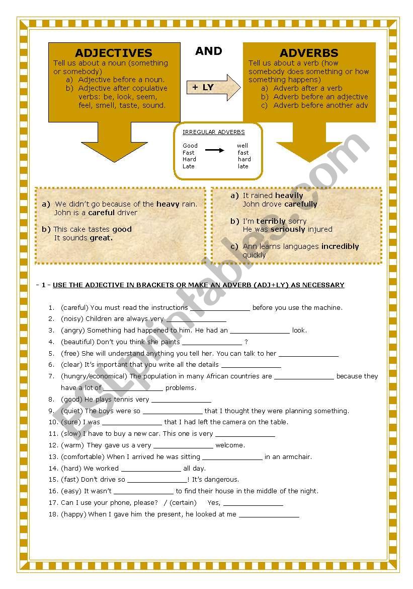 Adjectives and adverbs worksheet