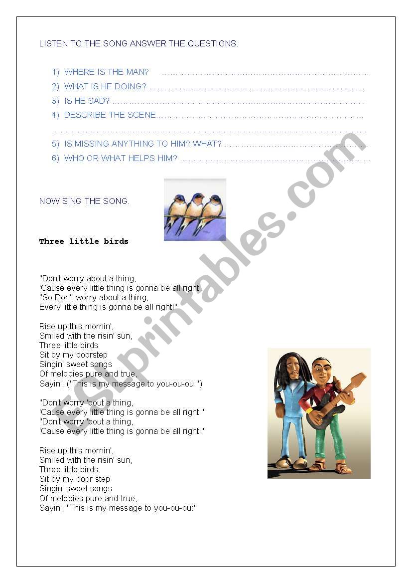 Three Little Birds worksheet