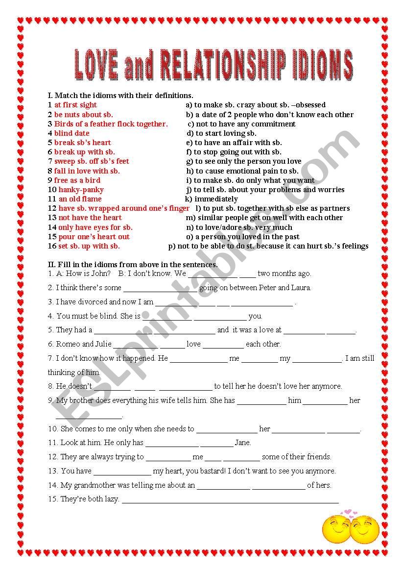 LOVE AND RELATIONSHIP IDIOMS -match and fill in