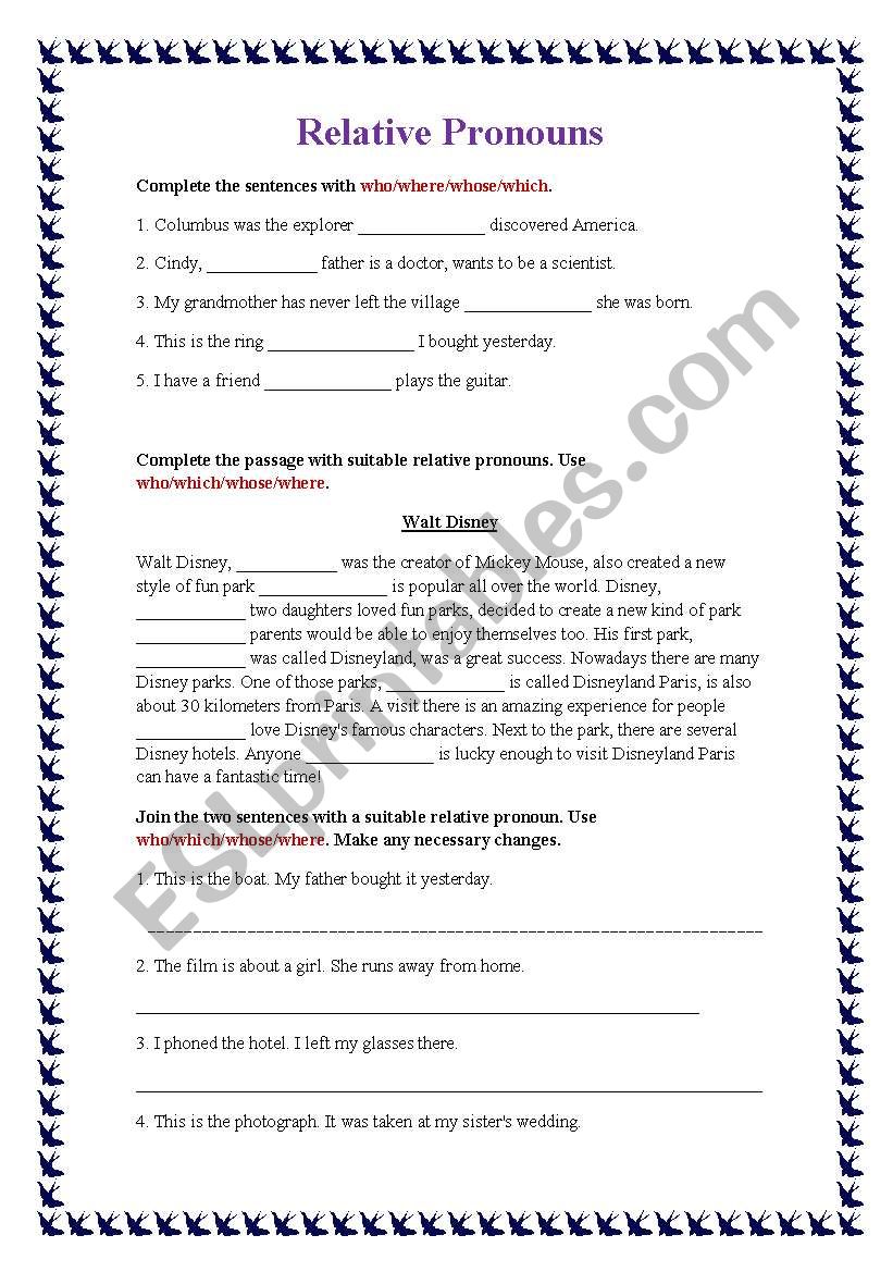 Relative Pronouns worksheet