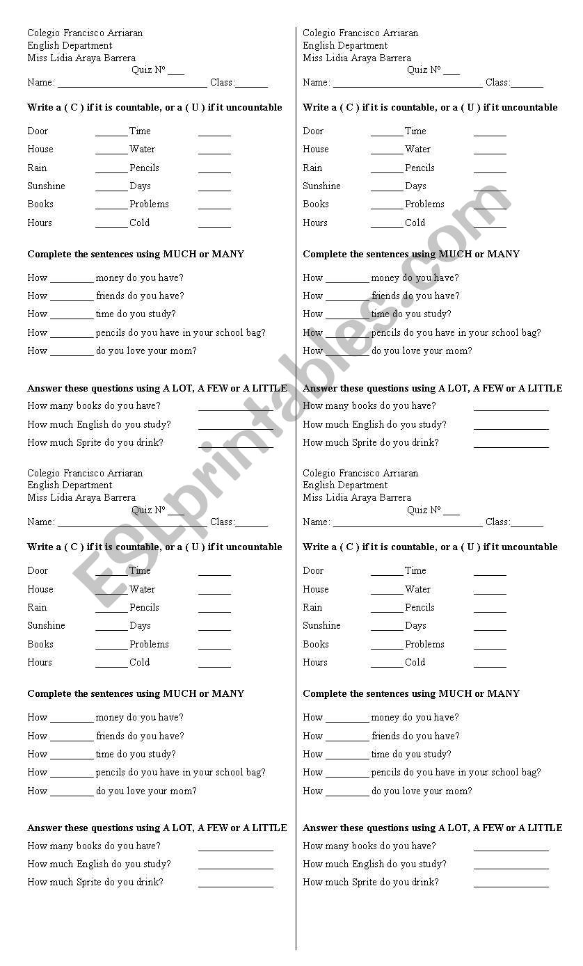 (non)countables worksheet