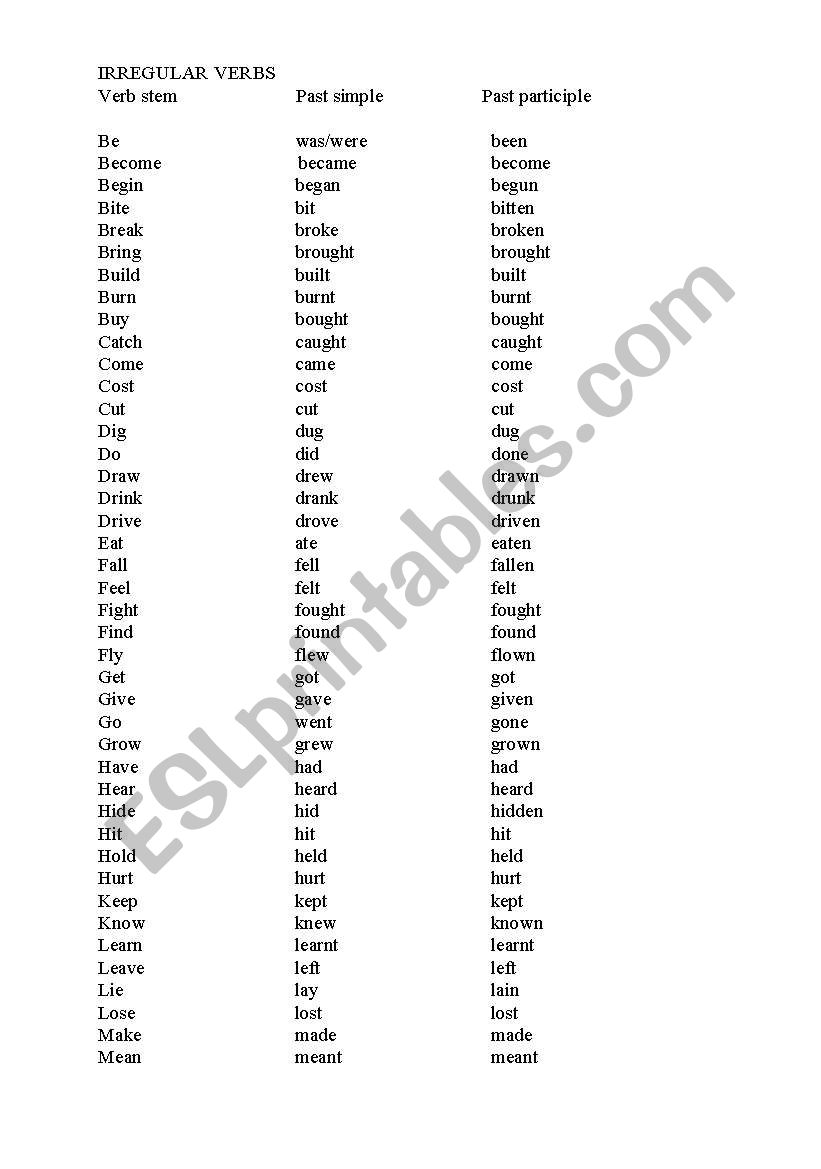 verb lst worksheet