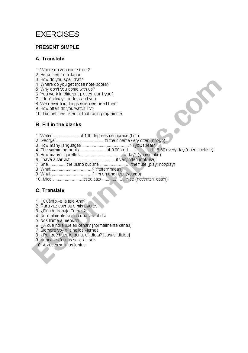 Present simple worksheet