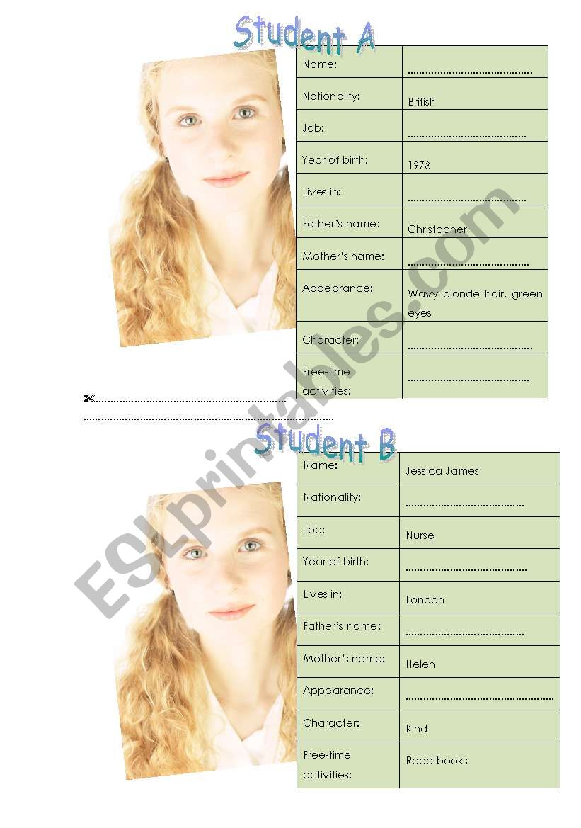 Pairwork activity worksheet