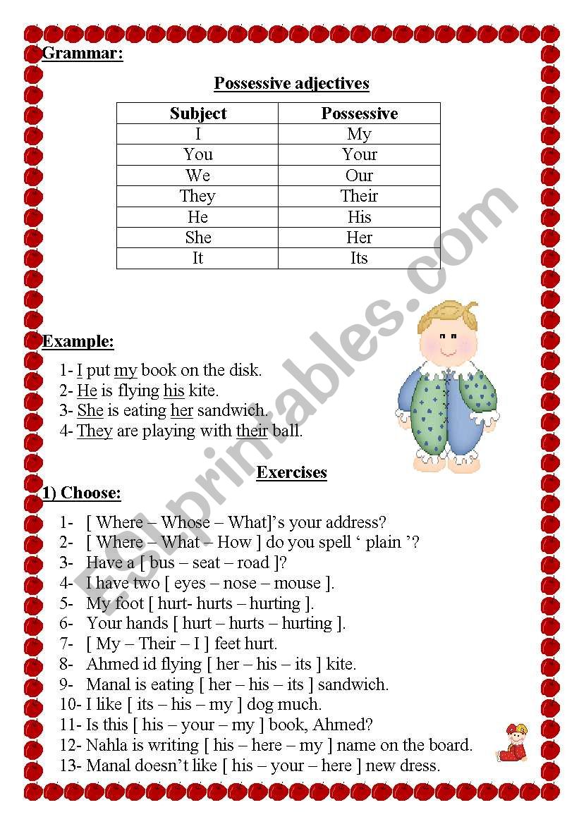 possessive pronouns worksheet