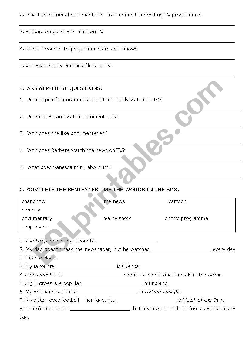 My favourite TV programme - ESL worksheet by paula_esl My favourite TV programme - ESL worksheet by paula_esl