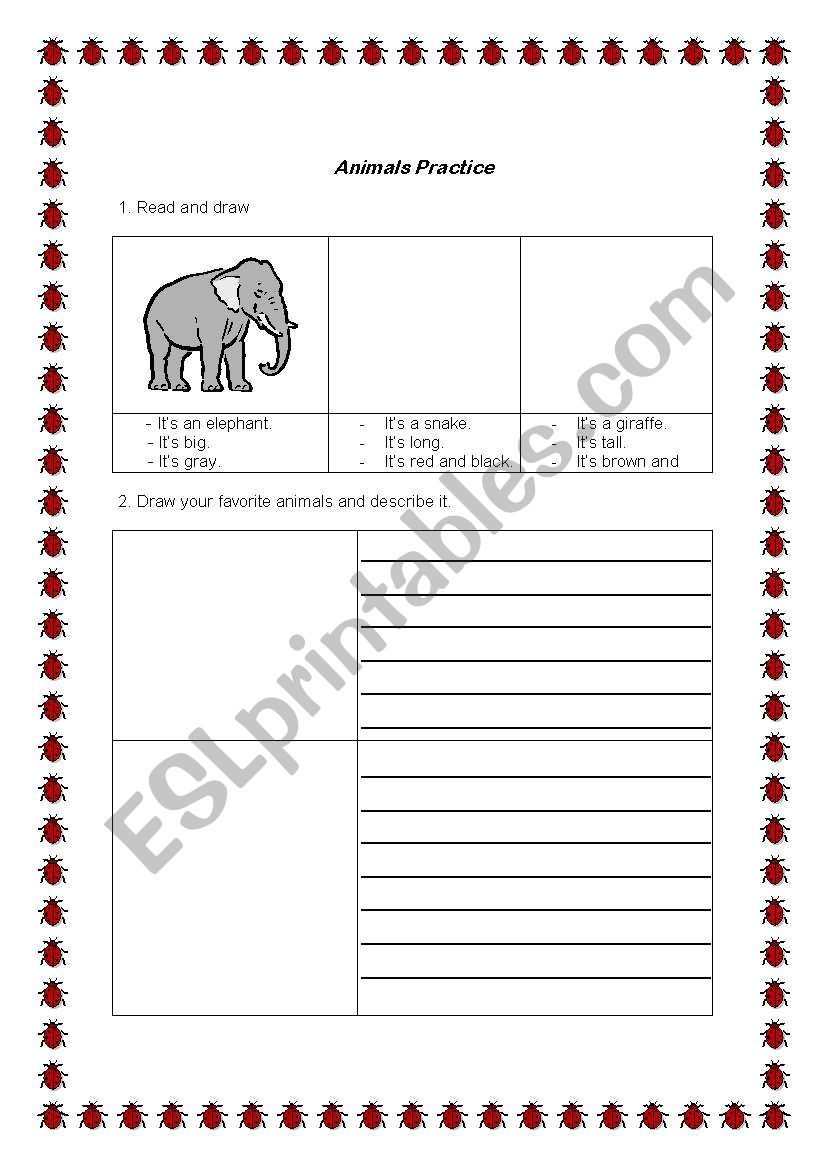 Animals description worksheet