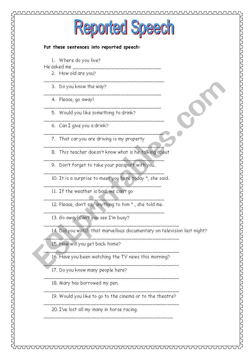 reported speech worksheet