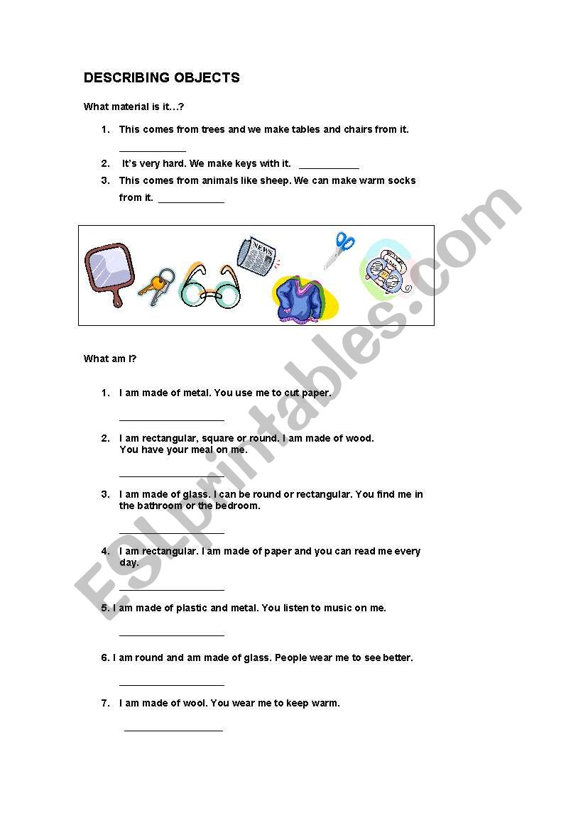 Describing Objects worksheet