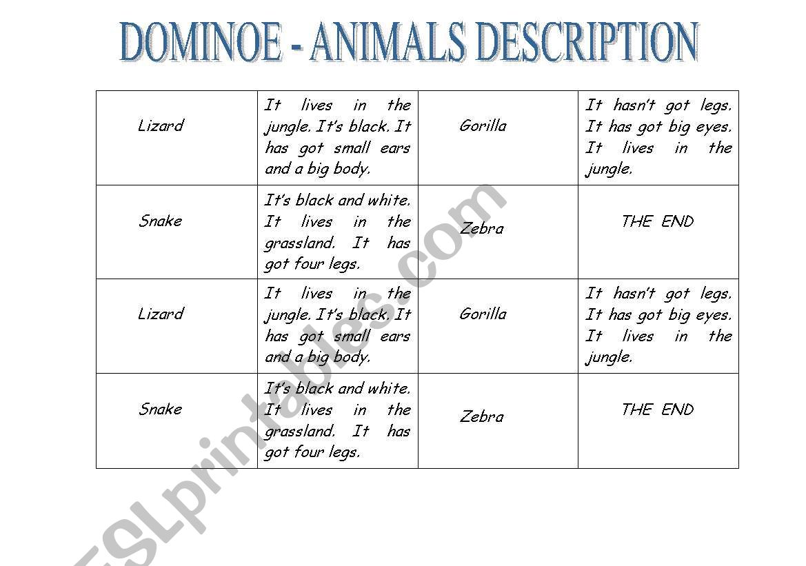 Dominoe - Animals descriptions
