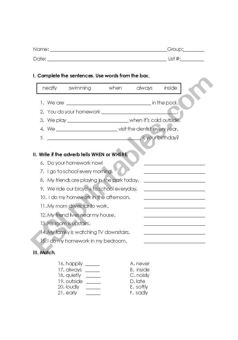 Verb Agreement exercise worksheet