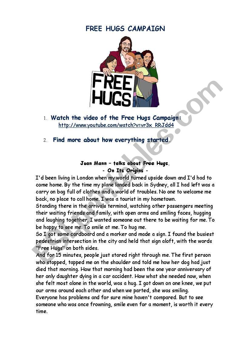 Free Hugs Campaign-Juan Mann worksheet